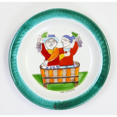 Handmade ceramic Round Plate grape harvest de simone pottery Folk PTFK-1 Handmade ceramic Round Plate grape harvest de simone pottery Folk PTFK-1
